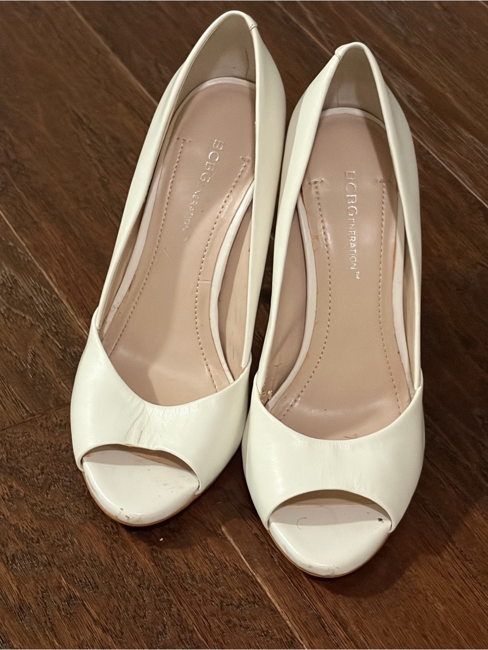 BCBGeneration Cream Peep-Toe Leather Pumps